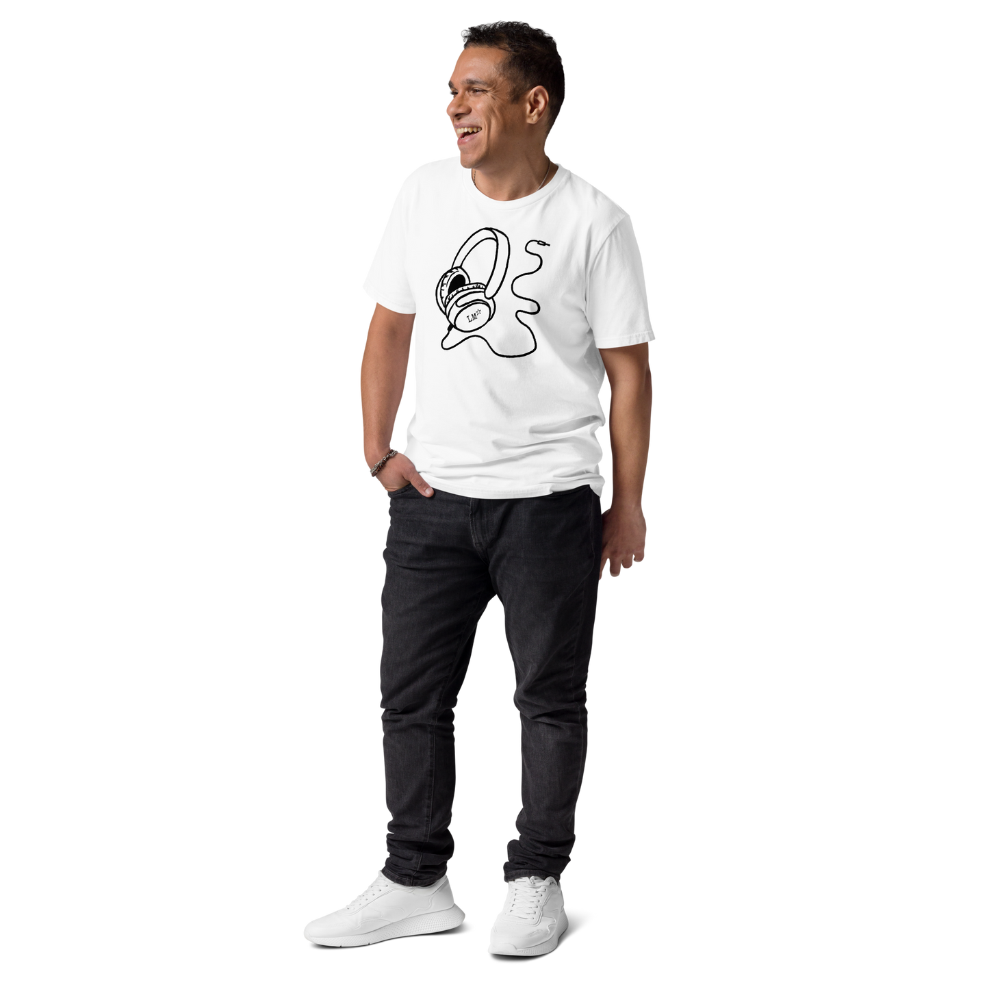 White LM headphones t-shirt