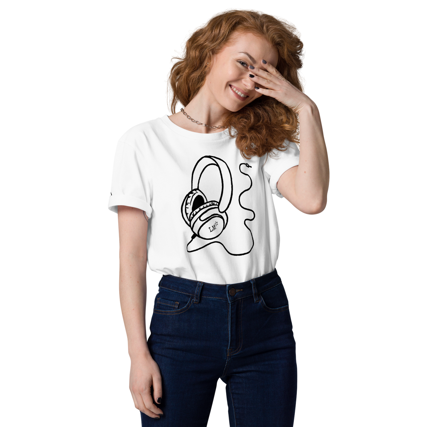 White LM headphones t-shirt